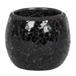 Large Black Crackle Glass Candle Holder