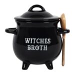 Witches Broth Cauldron Soup Bowl with Broom Spoon