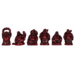 Set of 6 Red Resin Buddhas